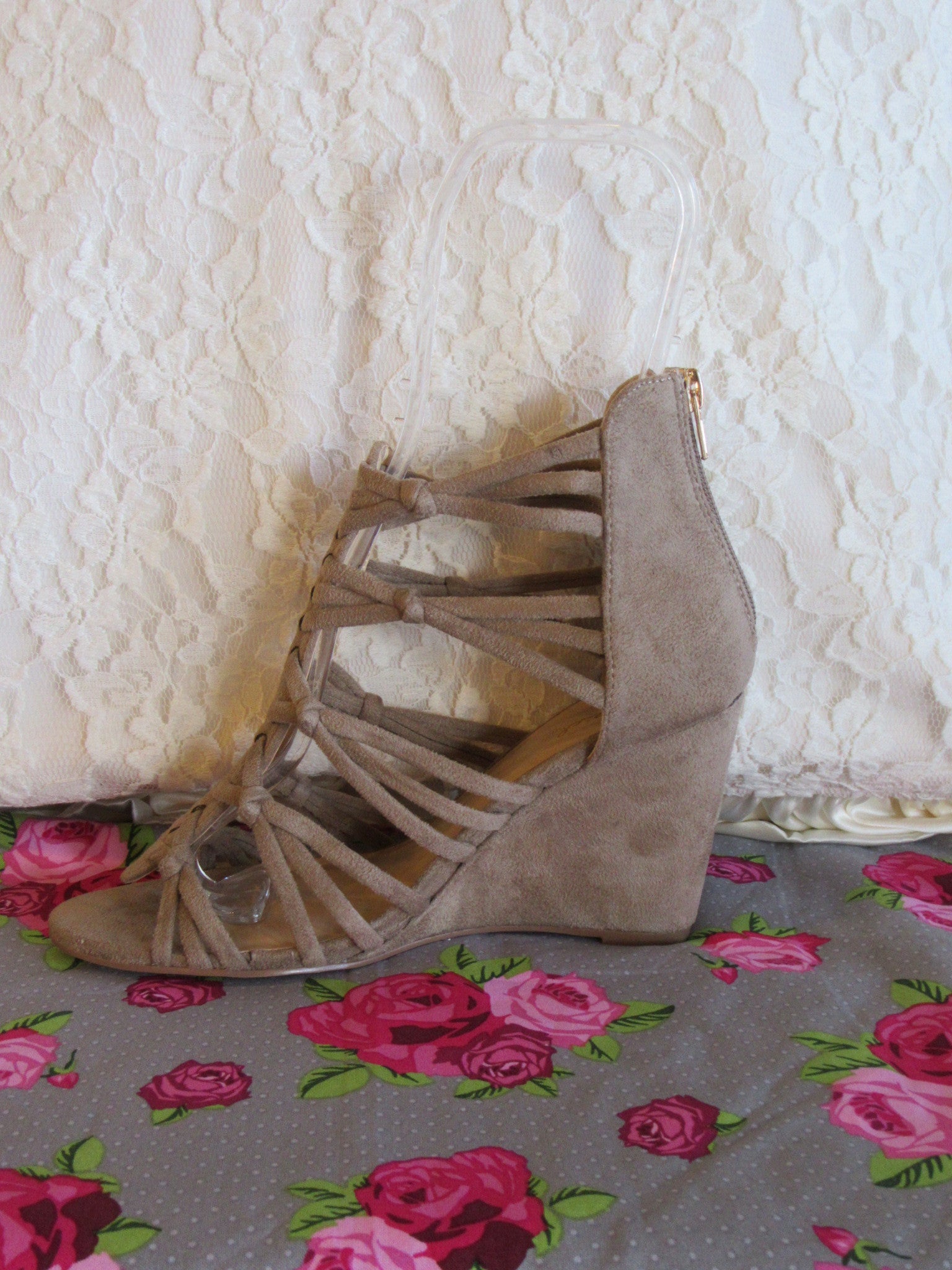 LUNA Taupe Strappy Knotted Wedge Sandal