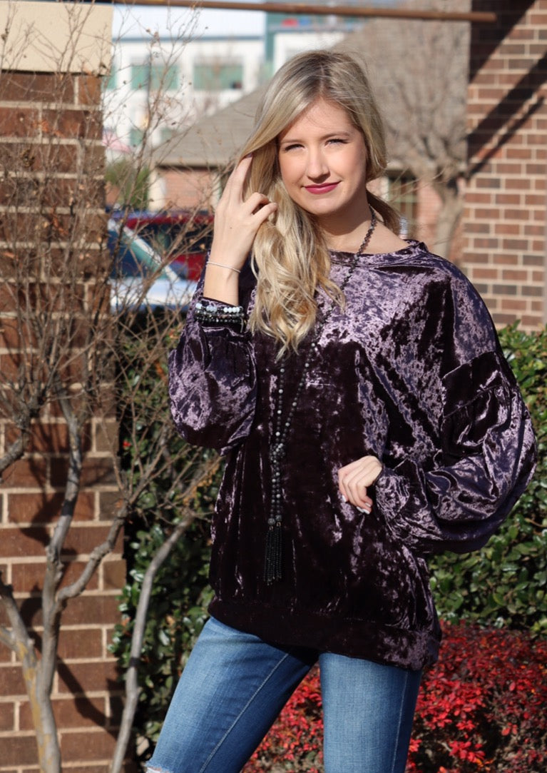 WONDERMENT CrushVelvet DropShoulder LongSleeve Pullover Top