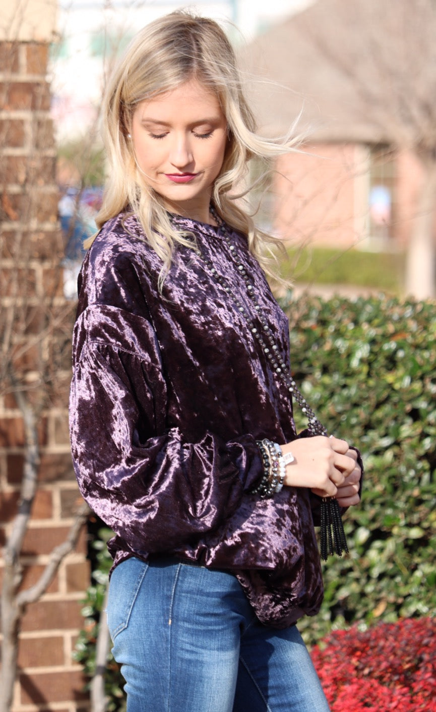 WONDERMENT CrushVelvet DropShoulder LongSleeve Pullover Top