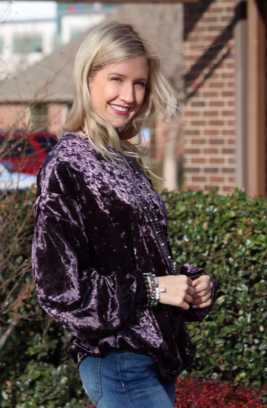 WONDERMENT CrushVelvet DropShoulder LongSleeve Pullover Top