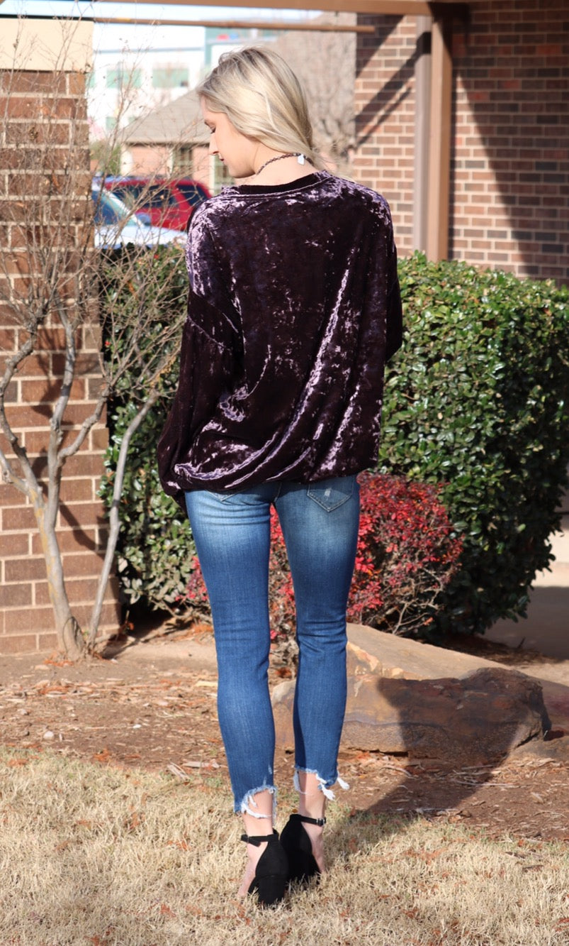 WONDERMENT CrushVelvet DropShoulder LongSleeve Pullover Top