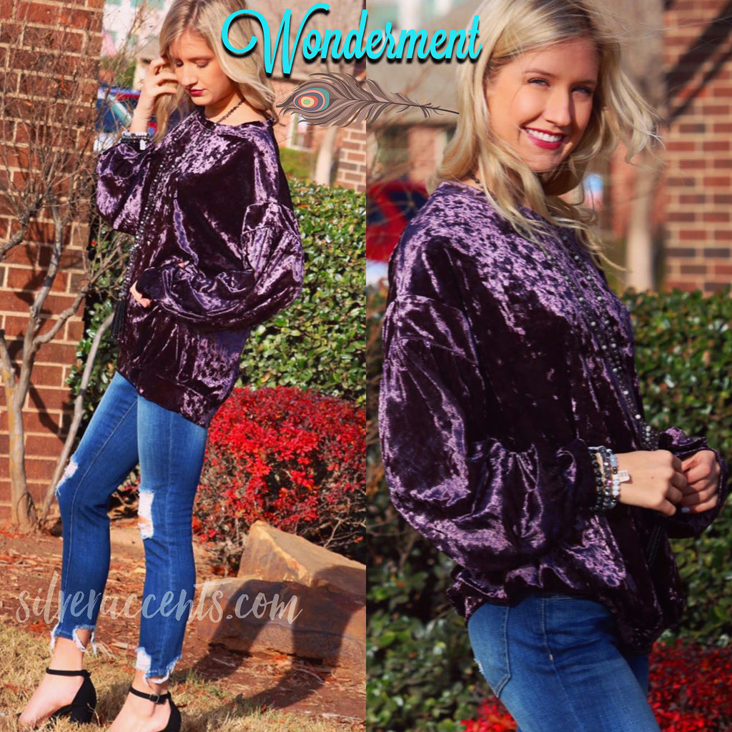 WONDERMENT CrushVelvet DropShoulder LongSleeve Pullover Top
