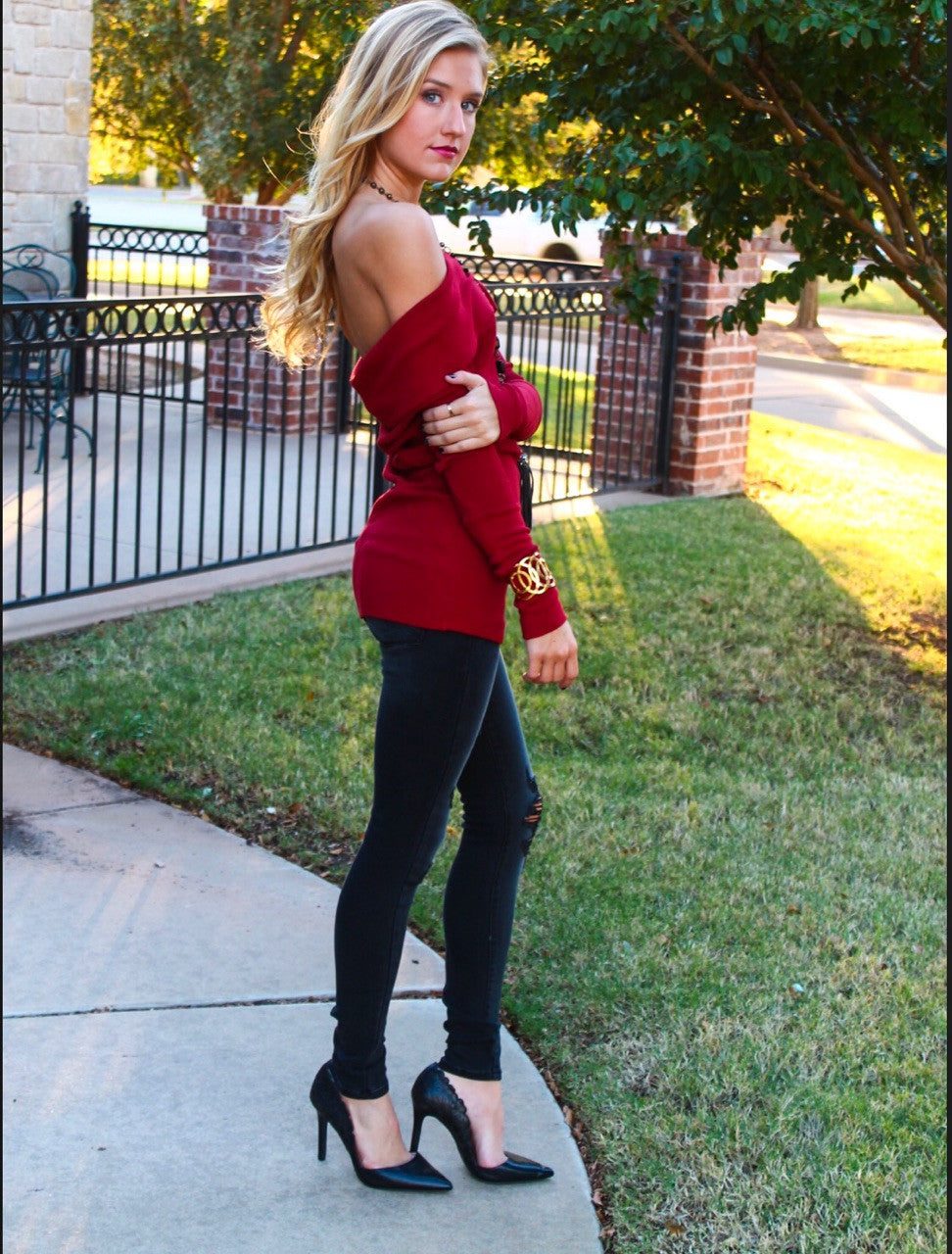 BOBI Thermal Knit SHERIDAN OffShoulder Tunic Top