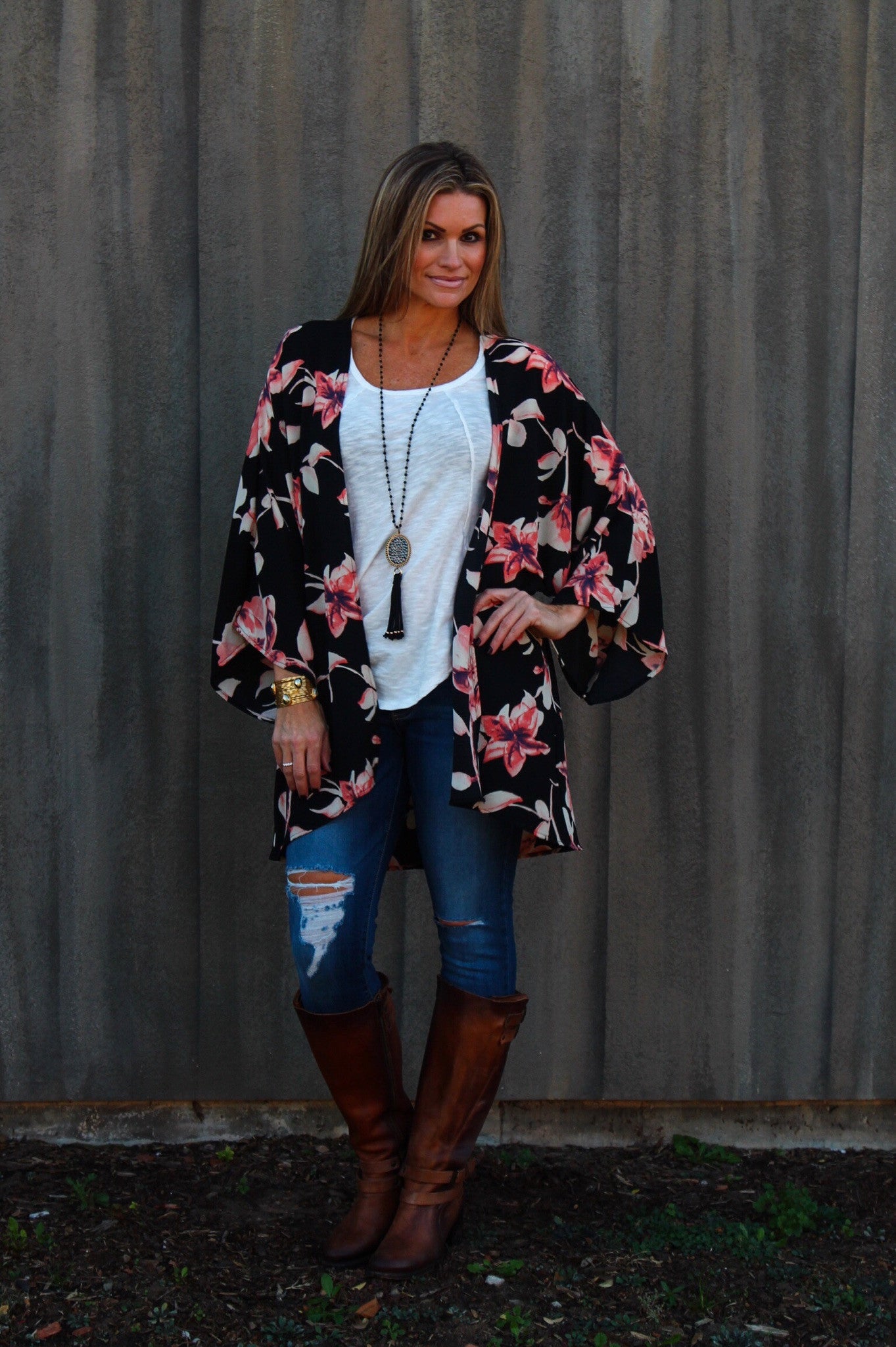 MOSCATO Floral Print Kimono Cardigan Top