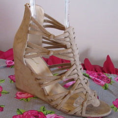 LUNA Taupe Strappy Knotted Wedge Sandal