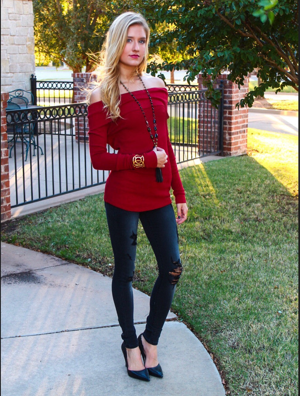 BOBI Thermal Knit SHERIDAN OffShoulder Tunic Top