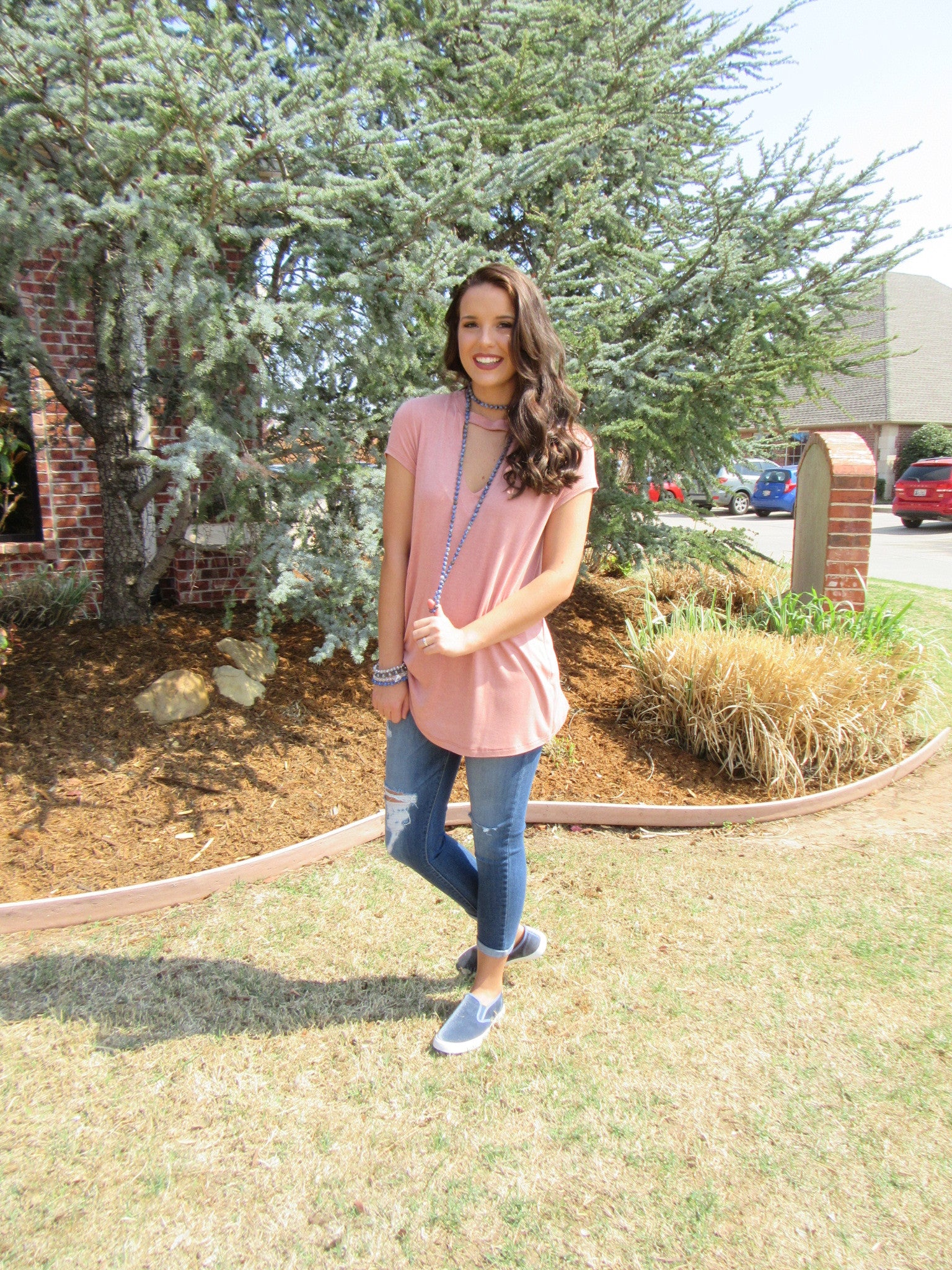 MARQUEE Mineral Wash CutoutNeck Tencel Jersey Top