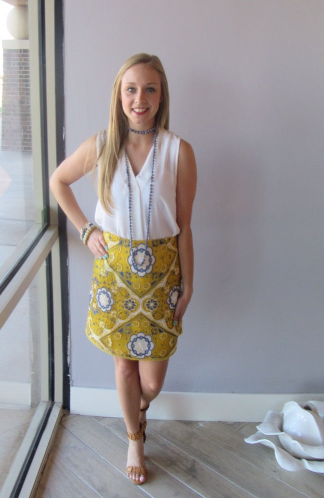 LENOX Embroidered Floral Pencil Skirt