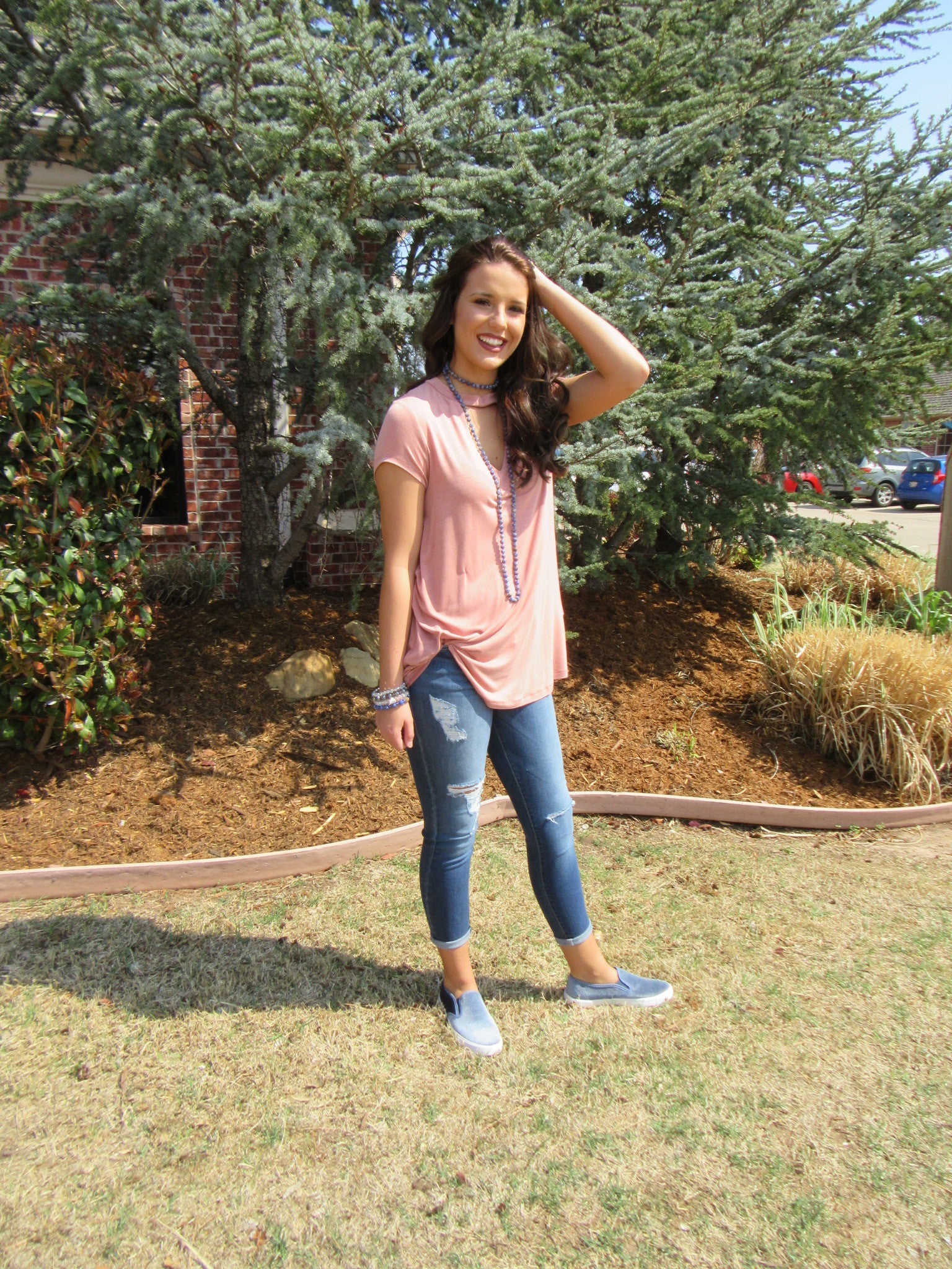 MARQUEE Mineral Wash CutoutNeck Tencel Jersey Top