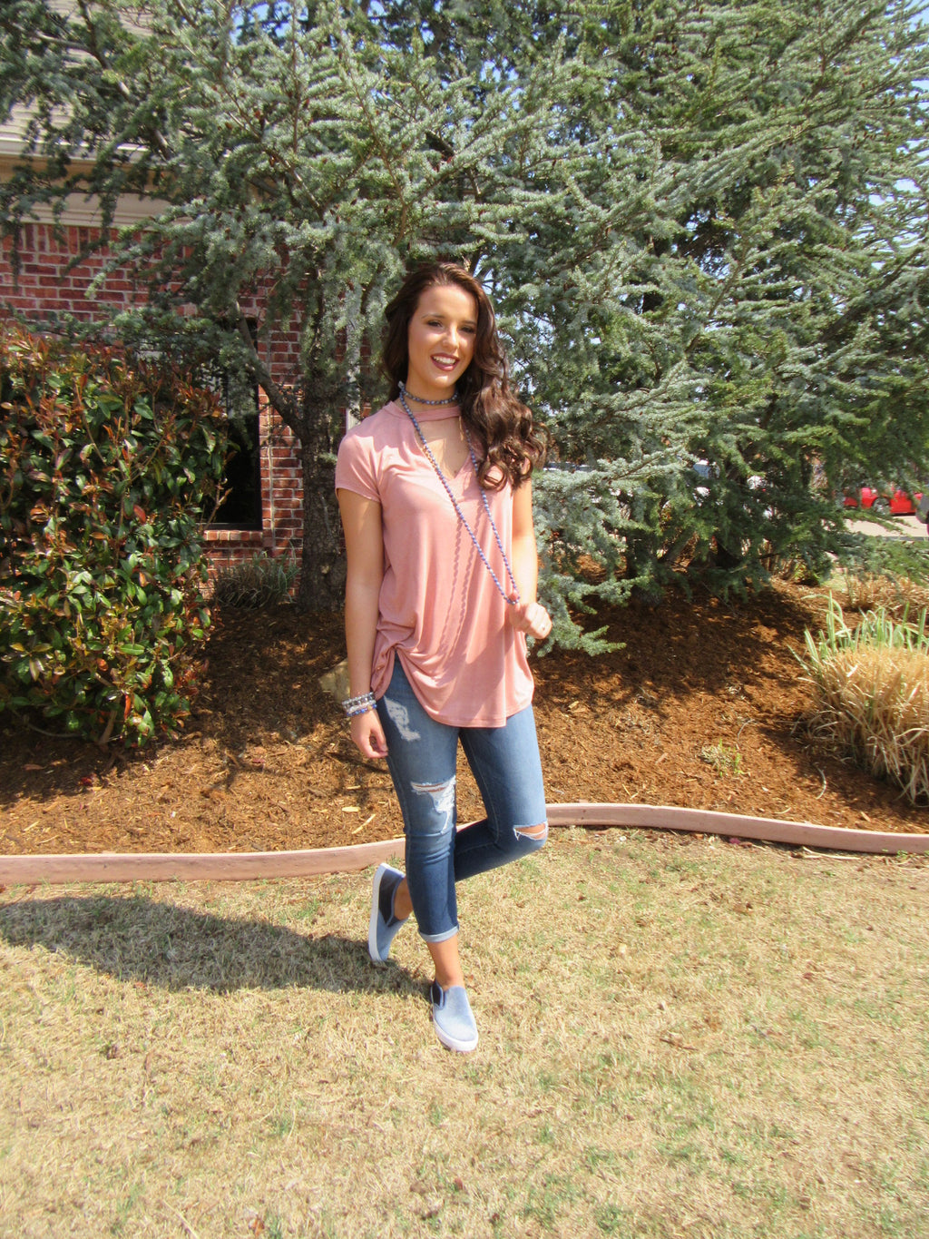 MARQUEE Mineral Wash CutoutNeck Tencel Jersey Top