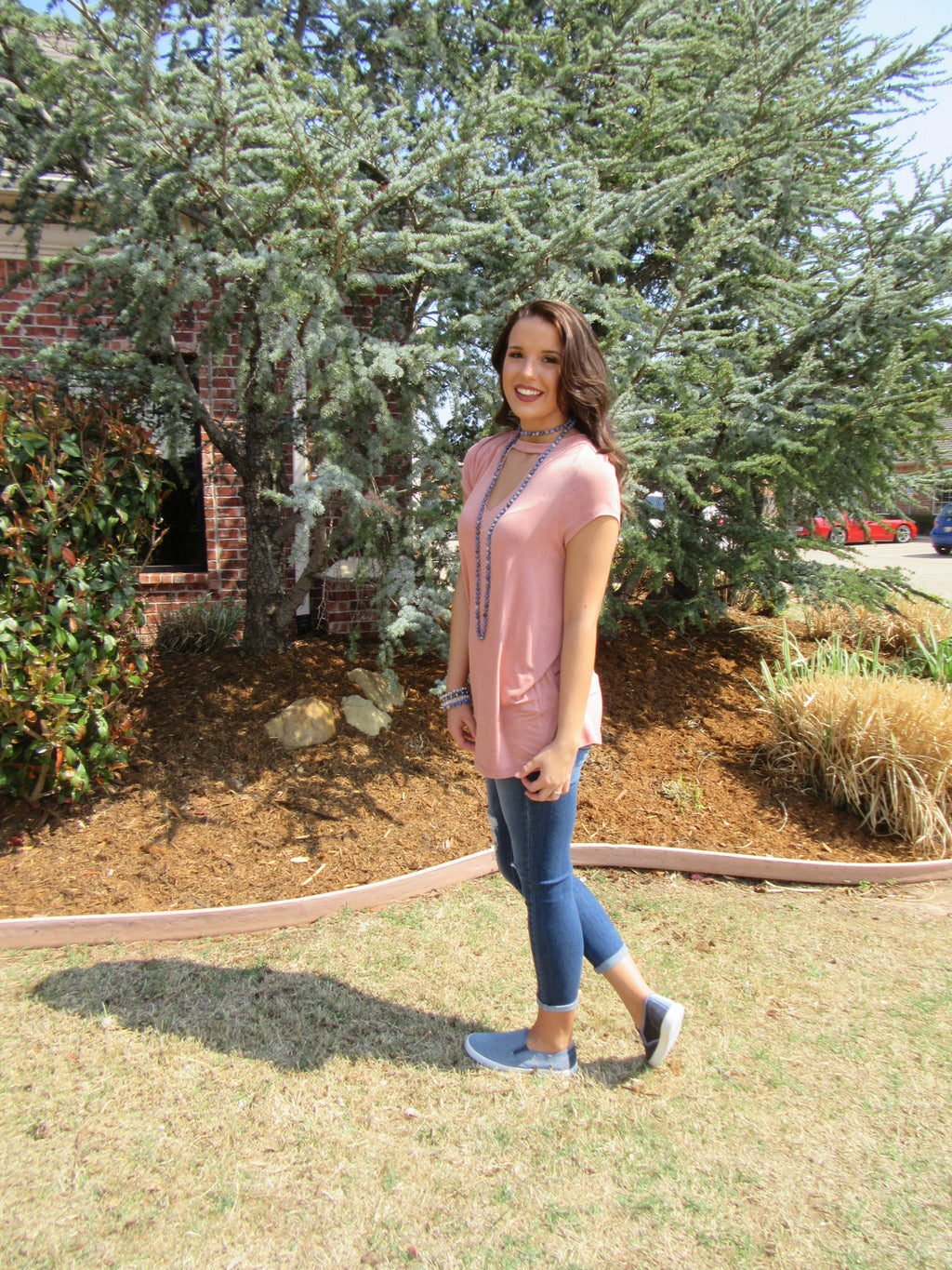 MARQUEE Mineral Wash CutoutNeck Tencel Jersey Top