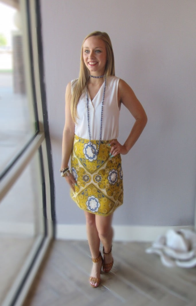 LENOX Embroidered Floral Pencil Skirt