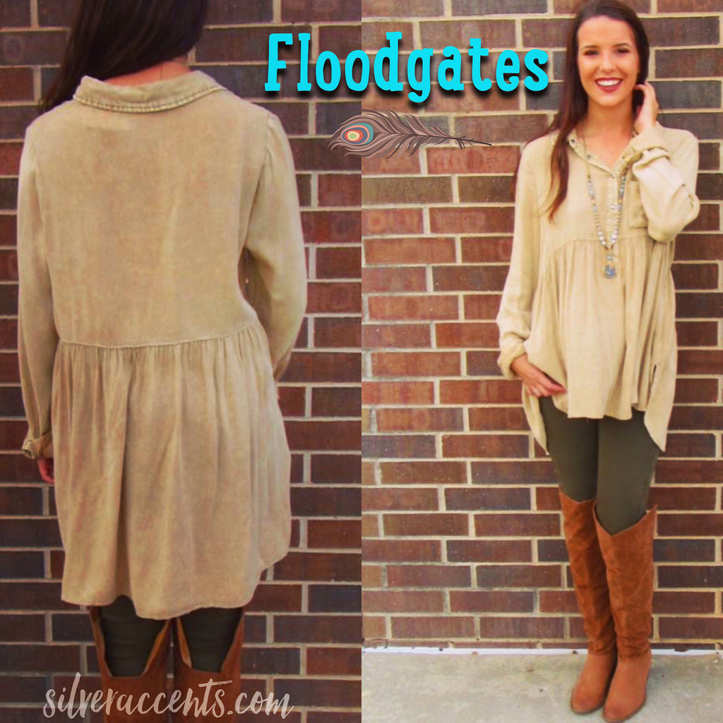 FLOODGATES MineralWash ButtonDown Babydoll Collared Top