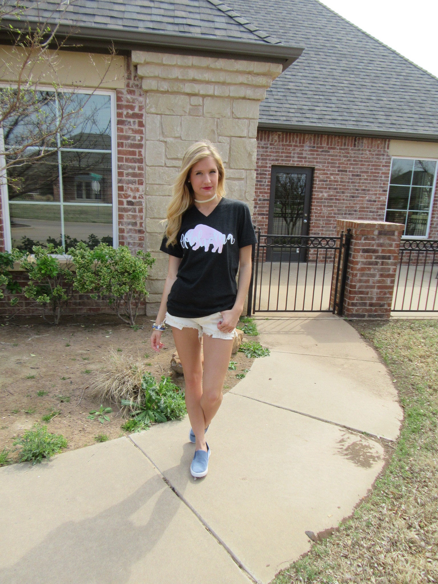 OKLAHOMA STORYBOARD Charcoal V-Neck TriBlend Tee Top
