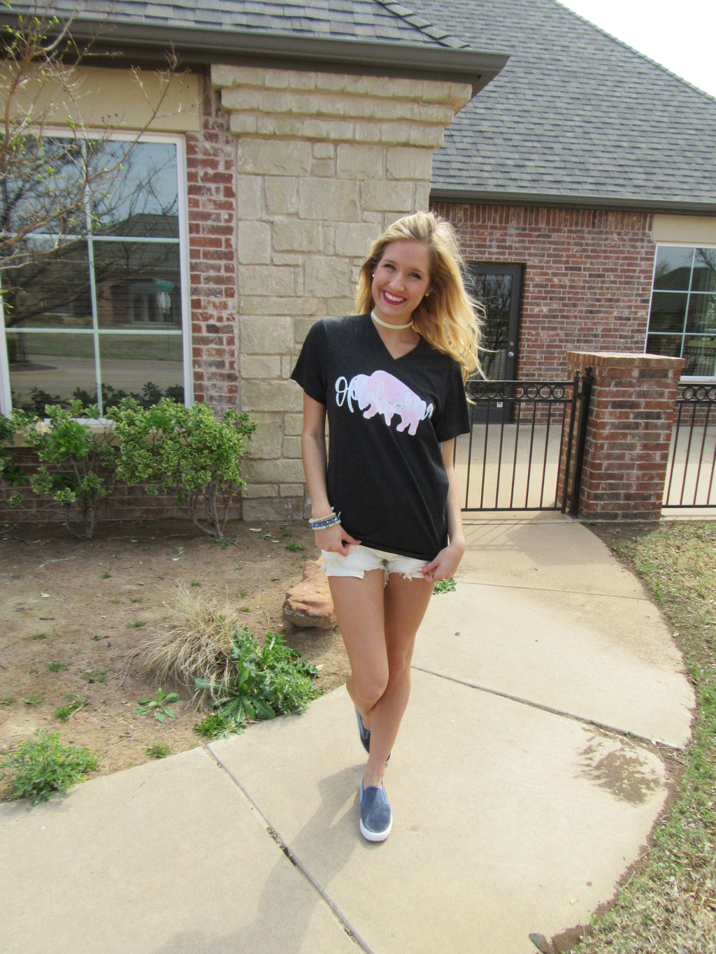 OKLAHOMA STORYBOARD Charcoal V-Neck TriBlend Tee Top