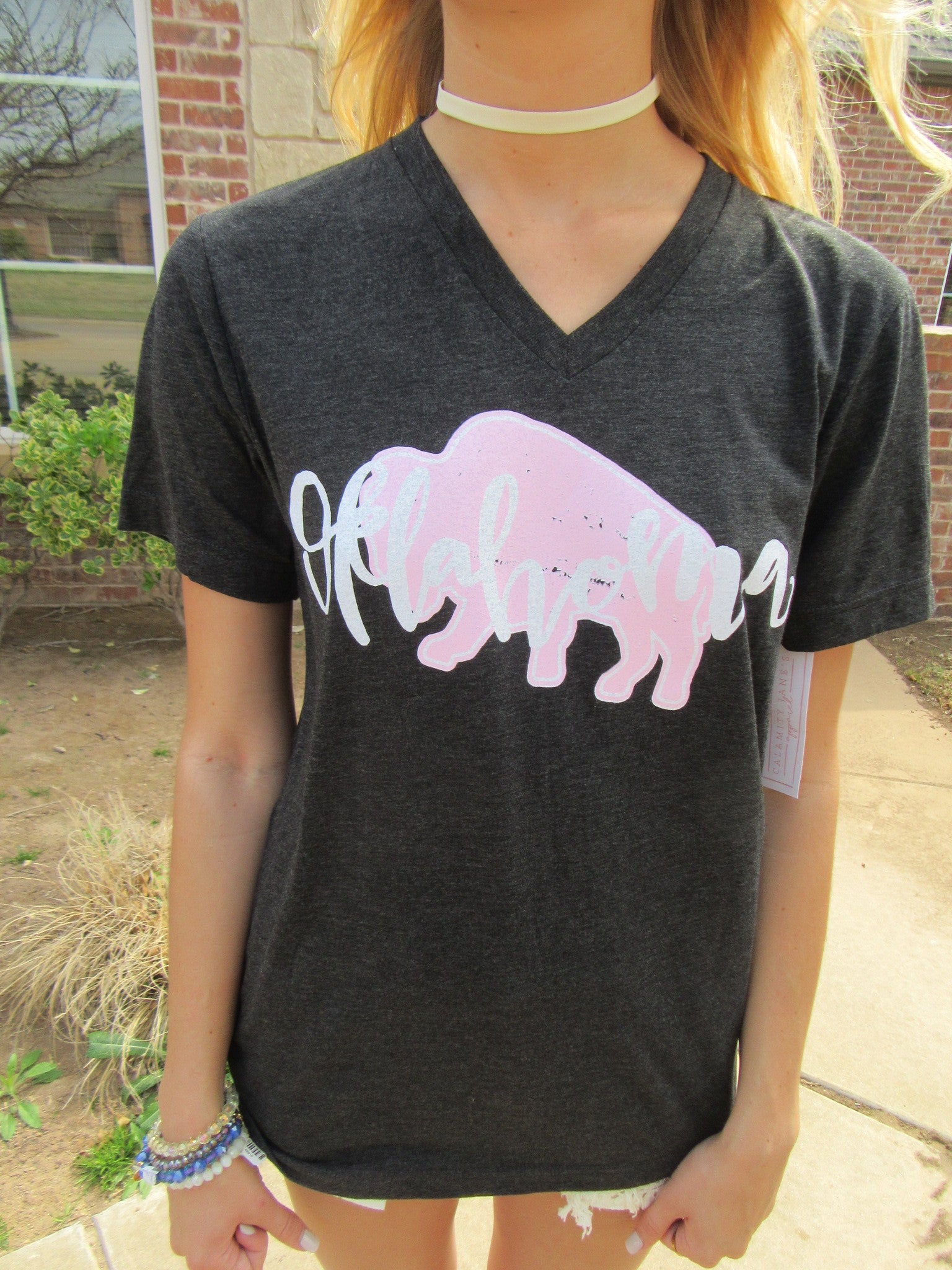OKLAHOMA STORYBOARD Charcoal V-Neck TriBlend Tee Top