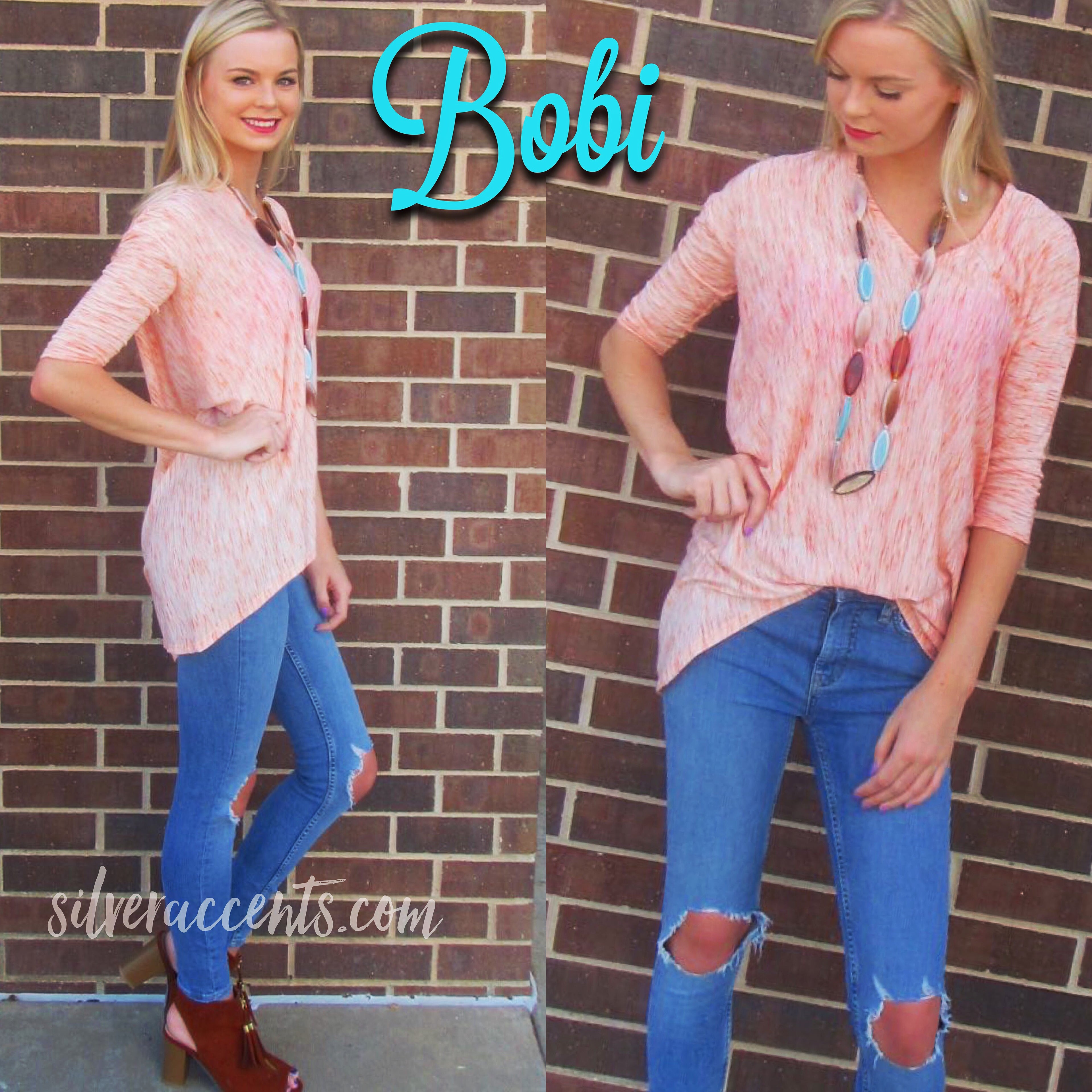 BOBI Coastline Print SHOWDOWN 3/4 Sleeve V-Neck HiLo Top