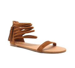 PAGOSA Camel Strappy Tassel Sandal Shoes