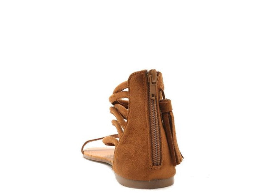 PAGOSA Camel Strappy Tassel Sandal Shoes
