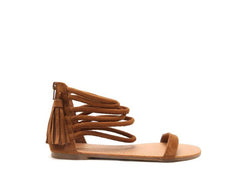 PAGOSA Camel Strappy Tassel Sandal Shoes