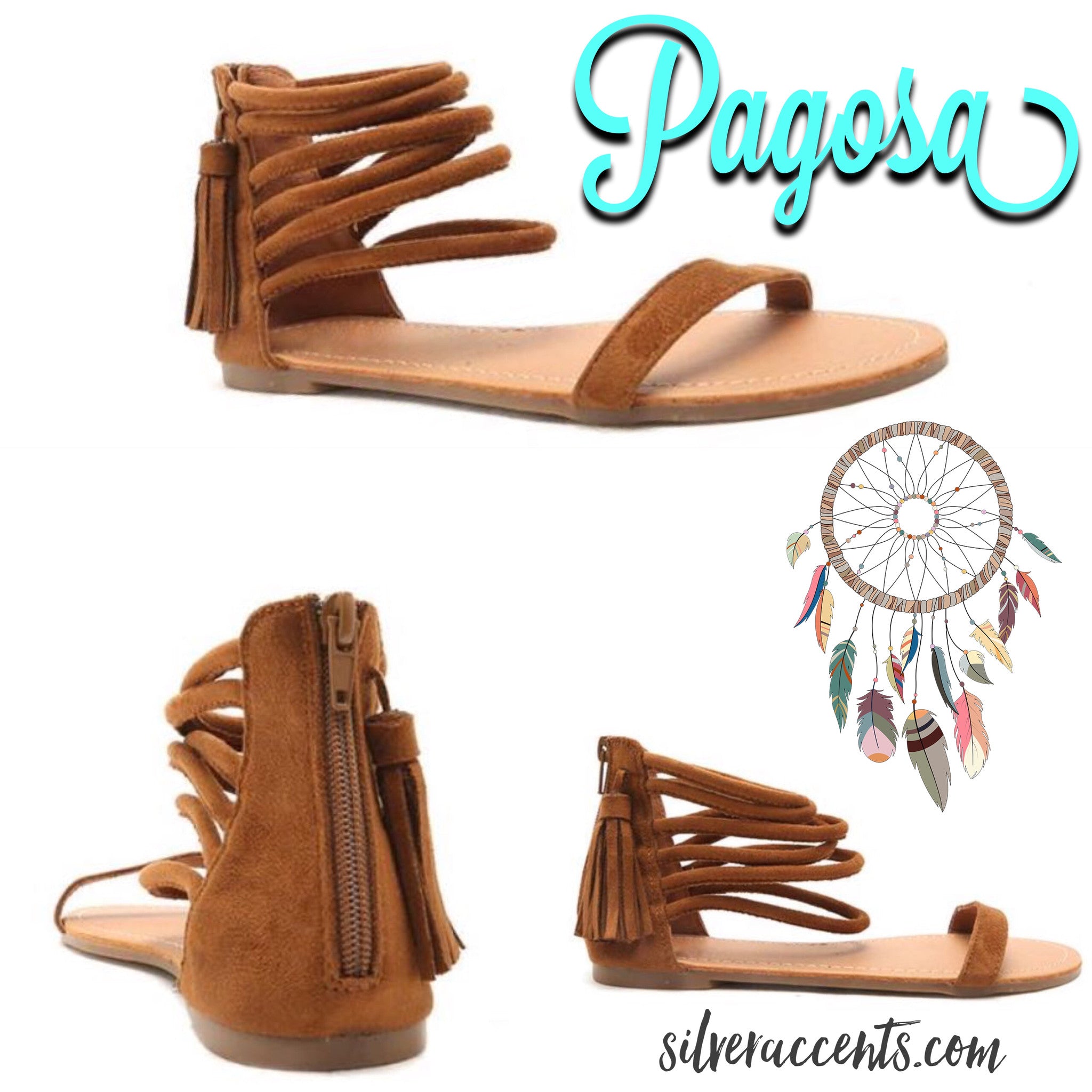 PAGOSA Camel Strappy Tassel Sandal Shoes