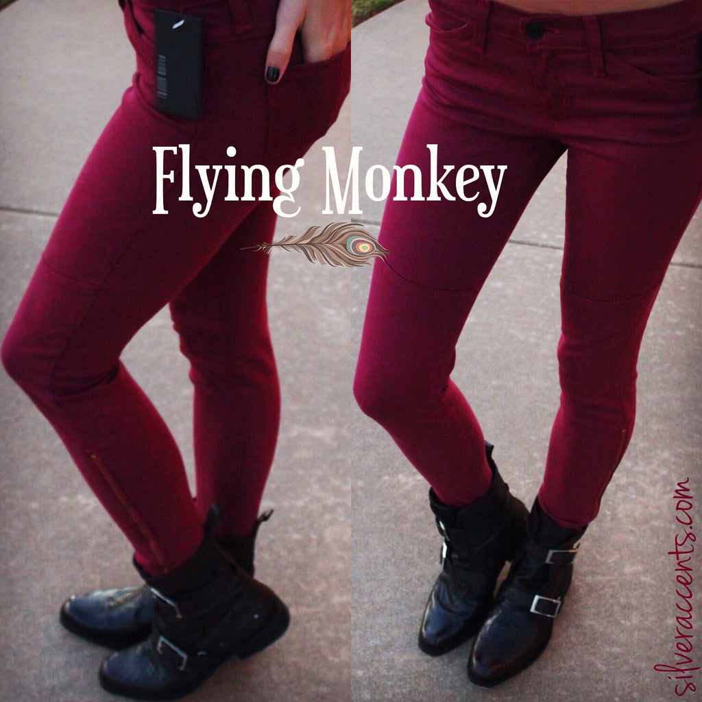 *FLYING MONKEY Moto WINE AnkleZip Colored Skinny Jean