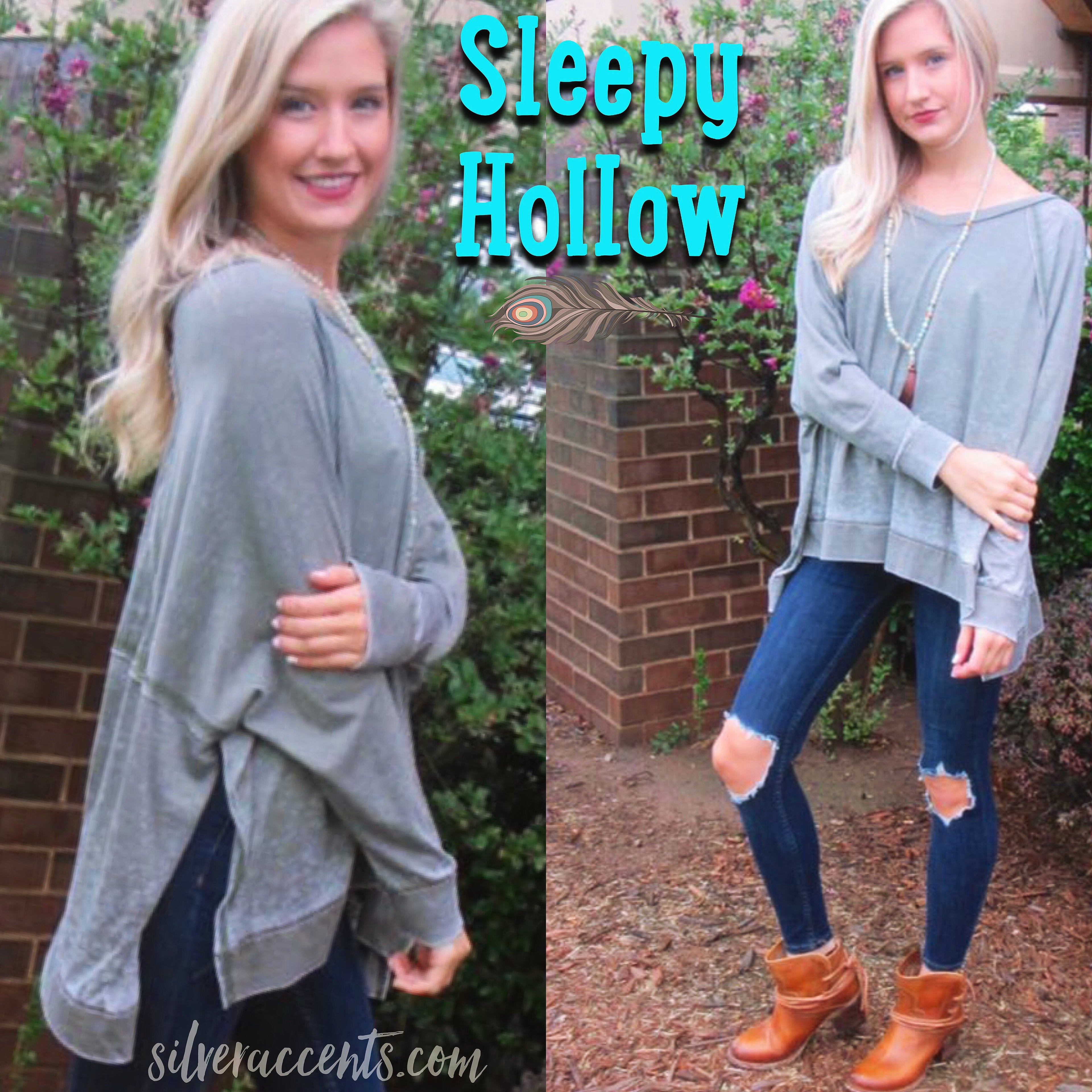 SLEEPY HOLLOW Burnout Jersey DolmanSleeve SideSlit Top