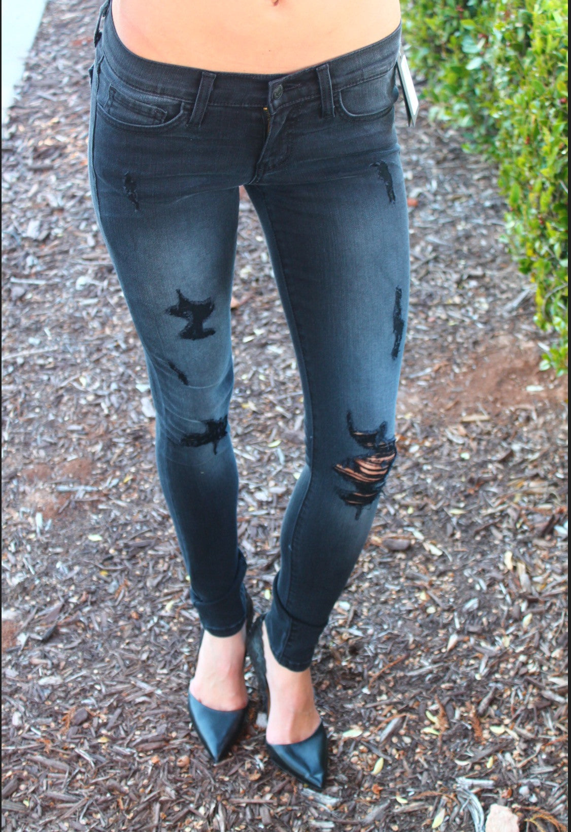 FLYING MONKEY Distressed ONYX BLACK Skinny Jeans