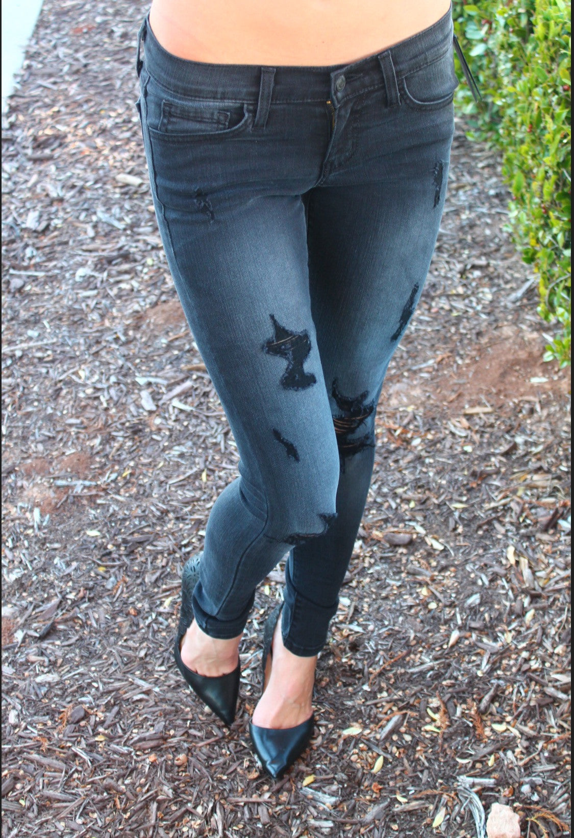 FLYING MONKEY Distressed ONYX BLACK Skinny Jeans