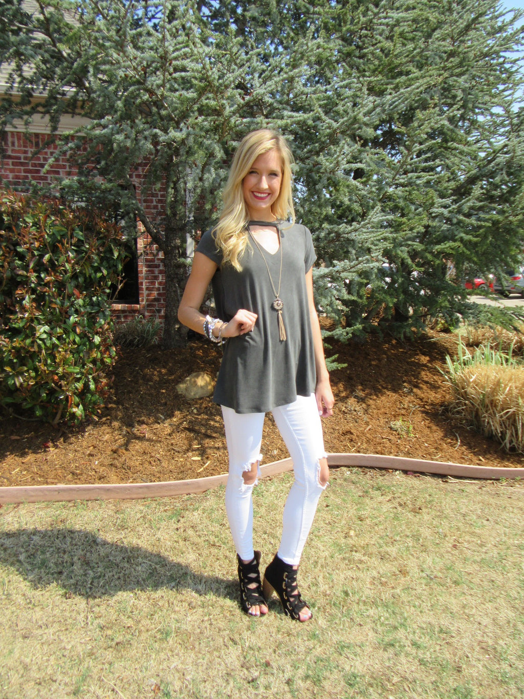 MARQUEE Mineral Wash CutoutNeck Tencel Jersey Top