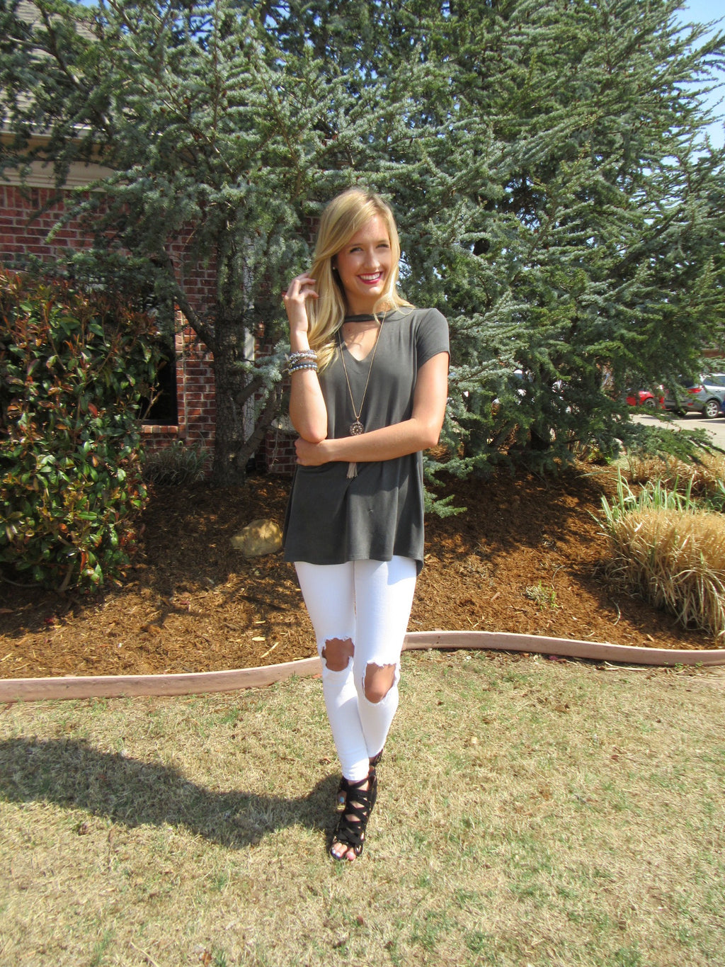 MARQUEE Mineral Wash CutoutNeck Tencel Jersey Top