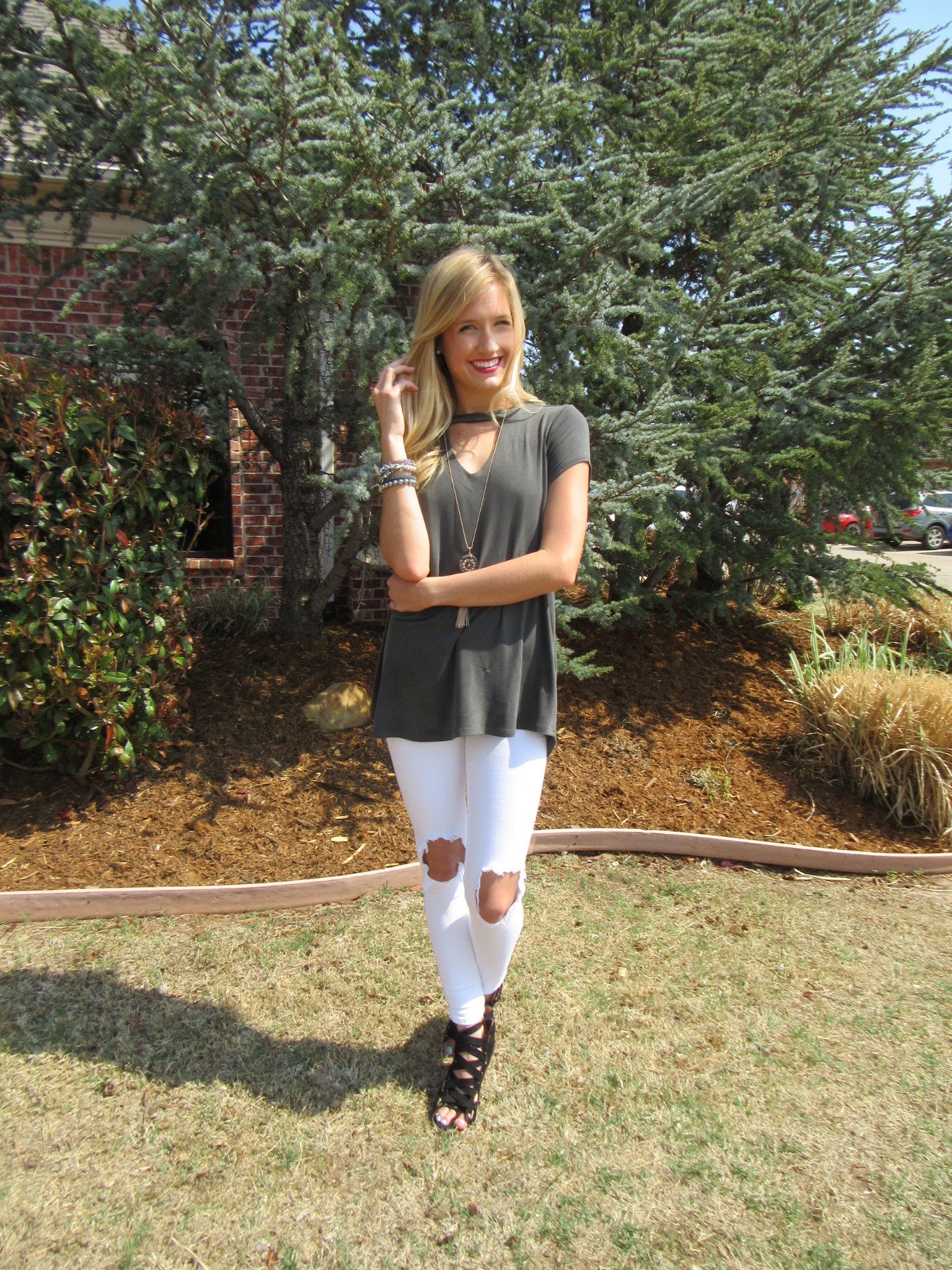 MARQUEE Mineral Wash CutoutNeck Tencel Jersey Top