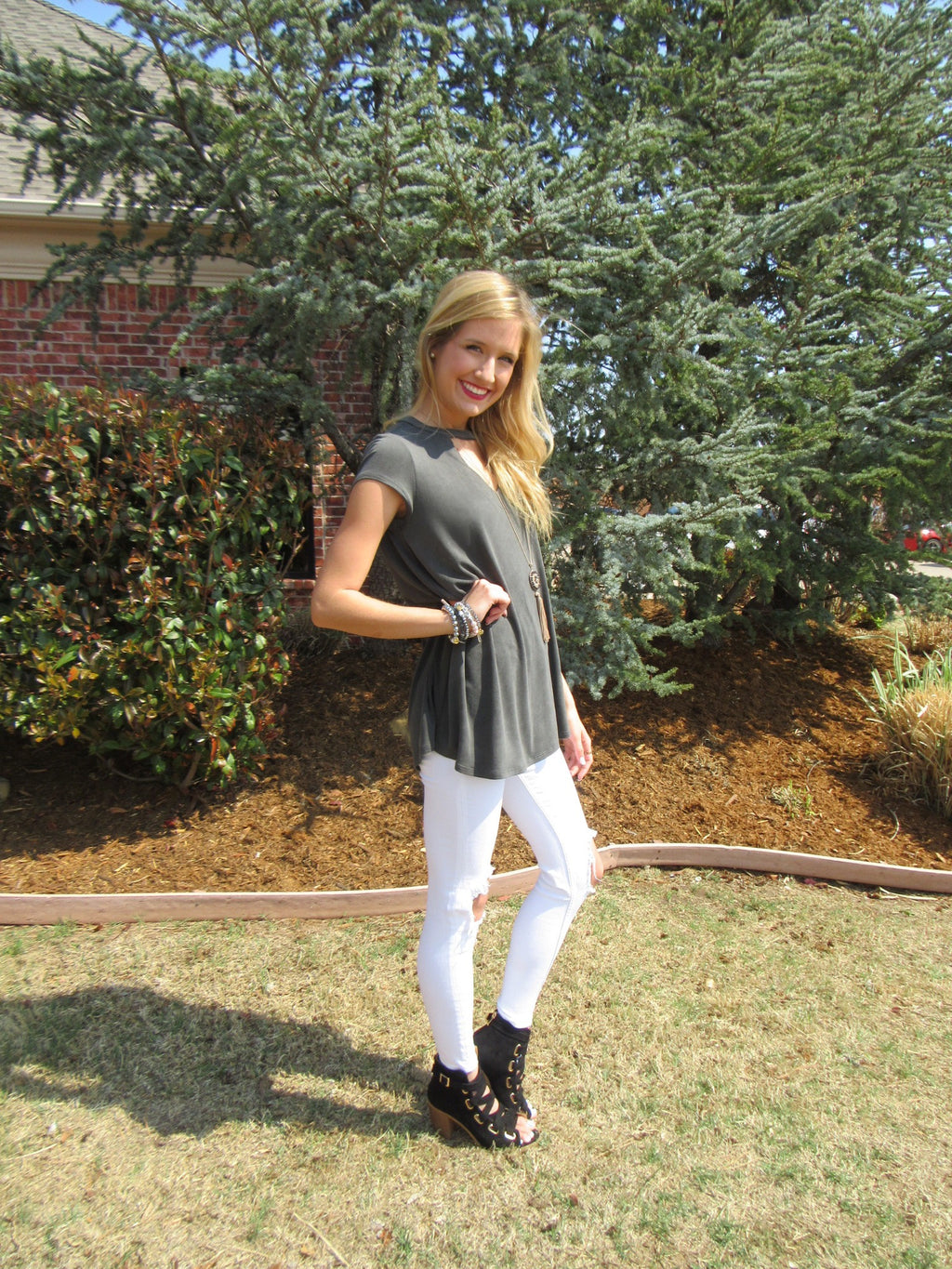 MARQUEE Mineral Wash CutoutNeck Tencel Jersey Top