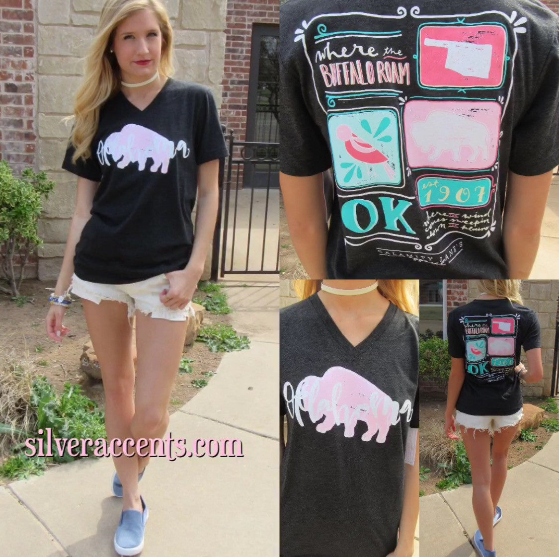 OKLAHOMA STORYBOARD Charcoal V-Neck TriBlend Tee Top
