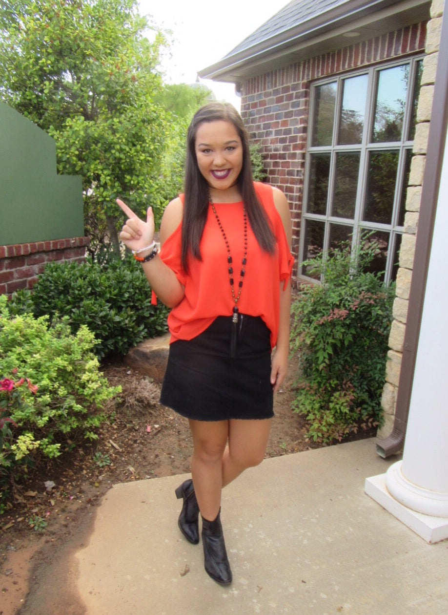 RIVALRY ColdShoulder TieSleeve Woven Top