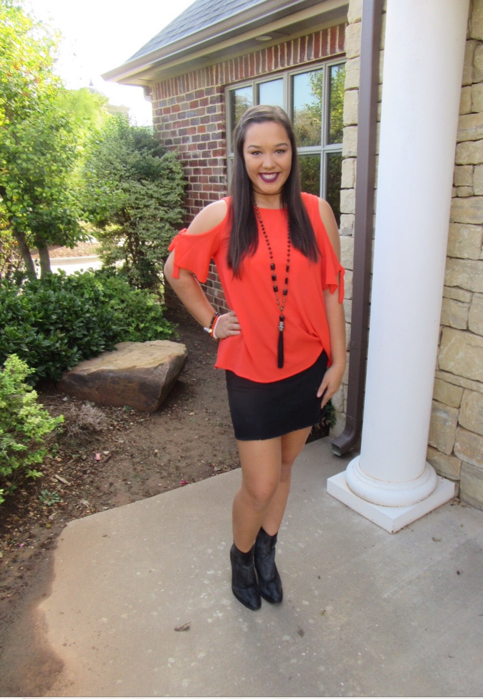 RIVALRY ColdShoulder TieSleeve Woven Top