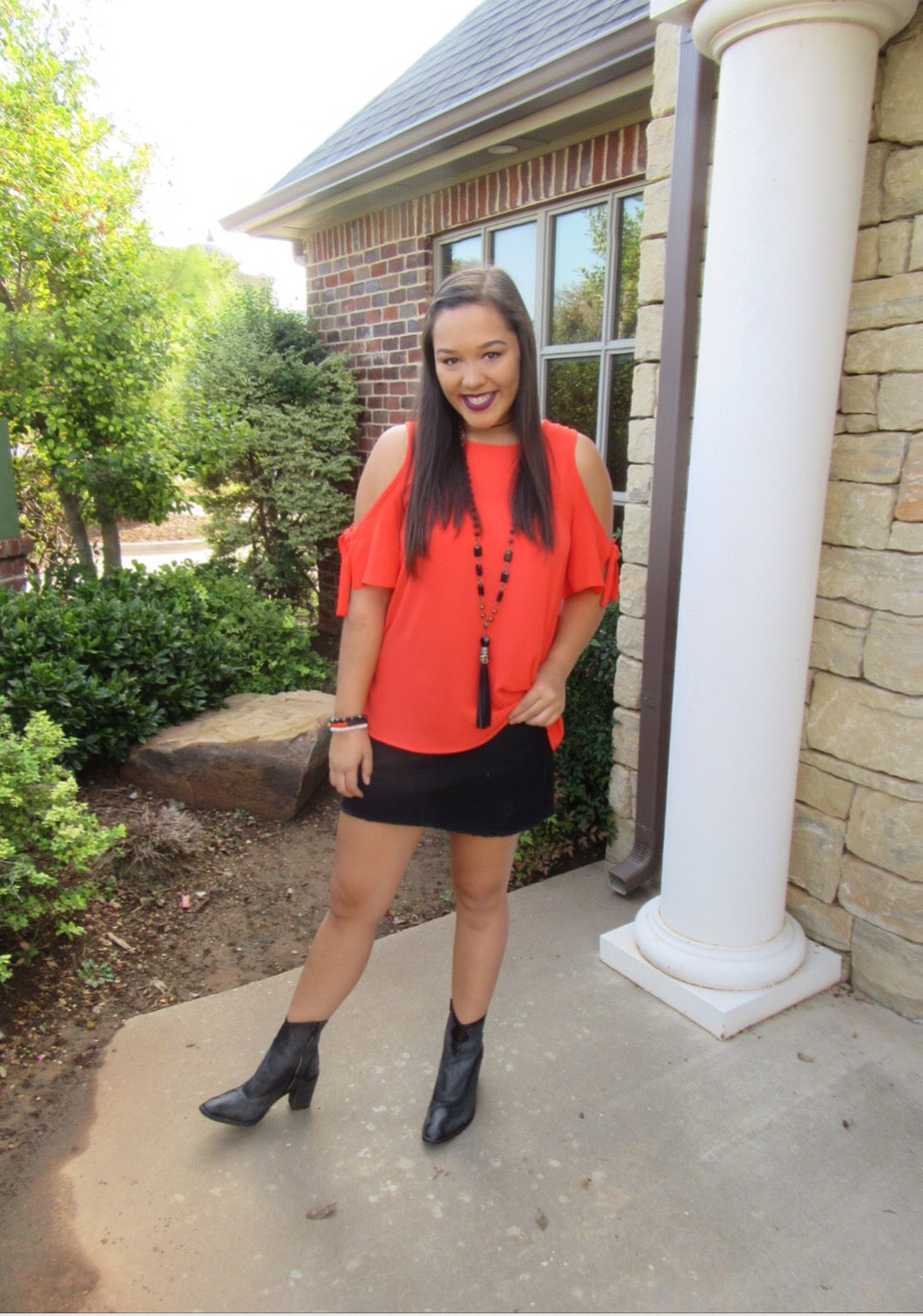 RIVALRY ColdShoulder TieSleeve Woven Top