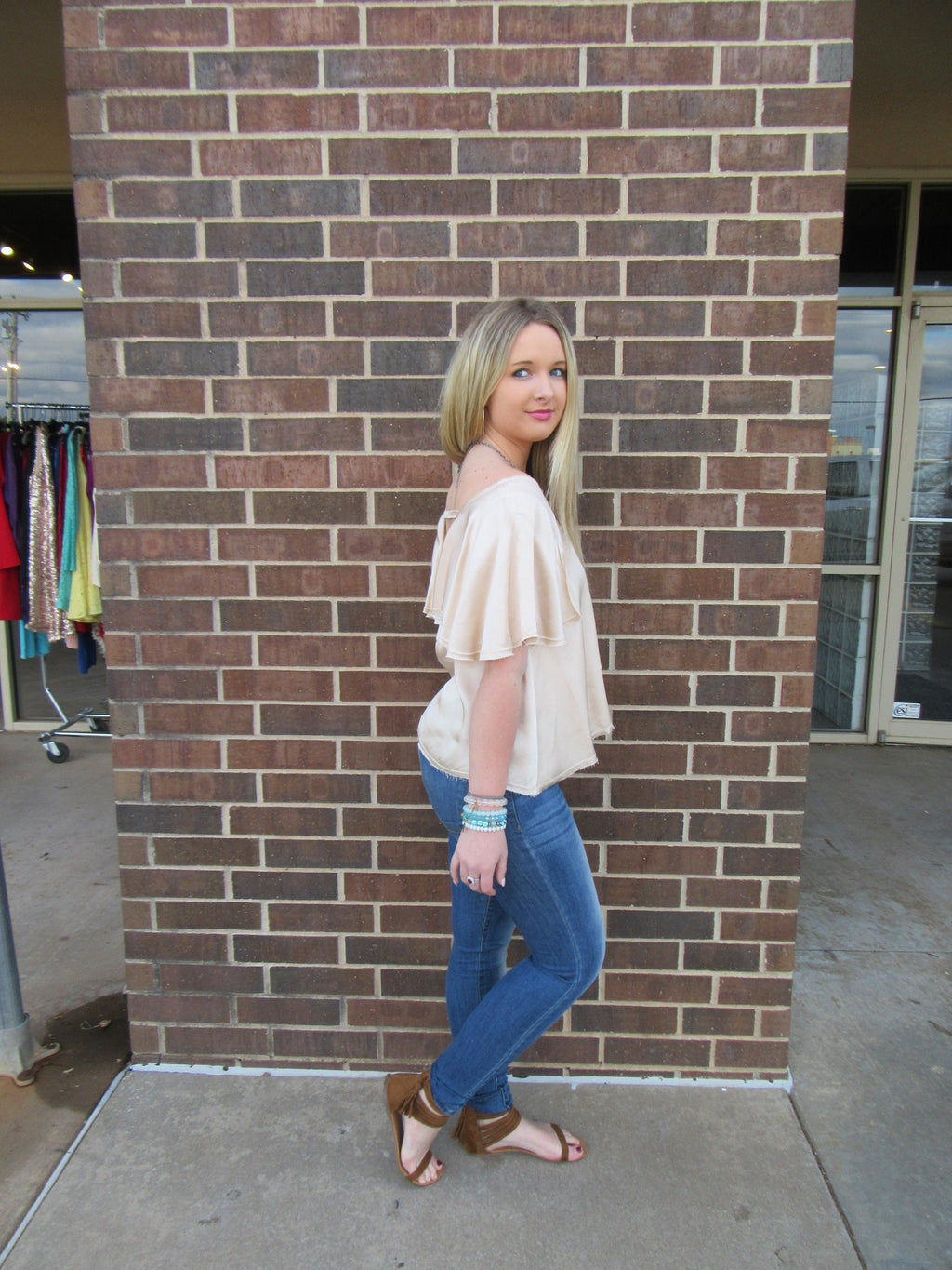 SHASTA Matte Satin V-Neck RuffleBack Top