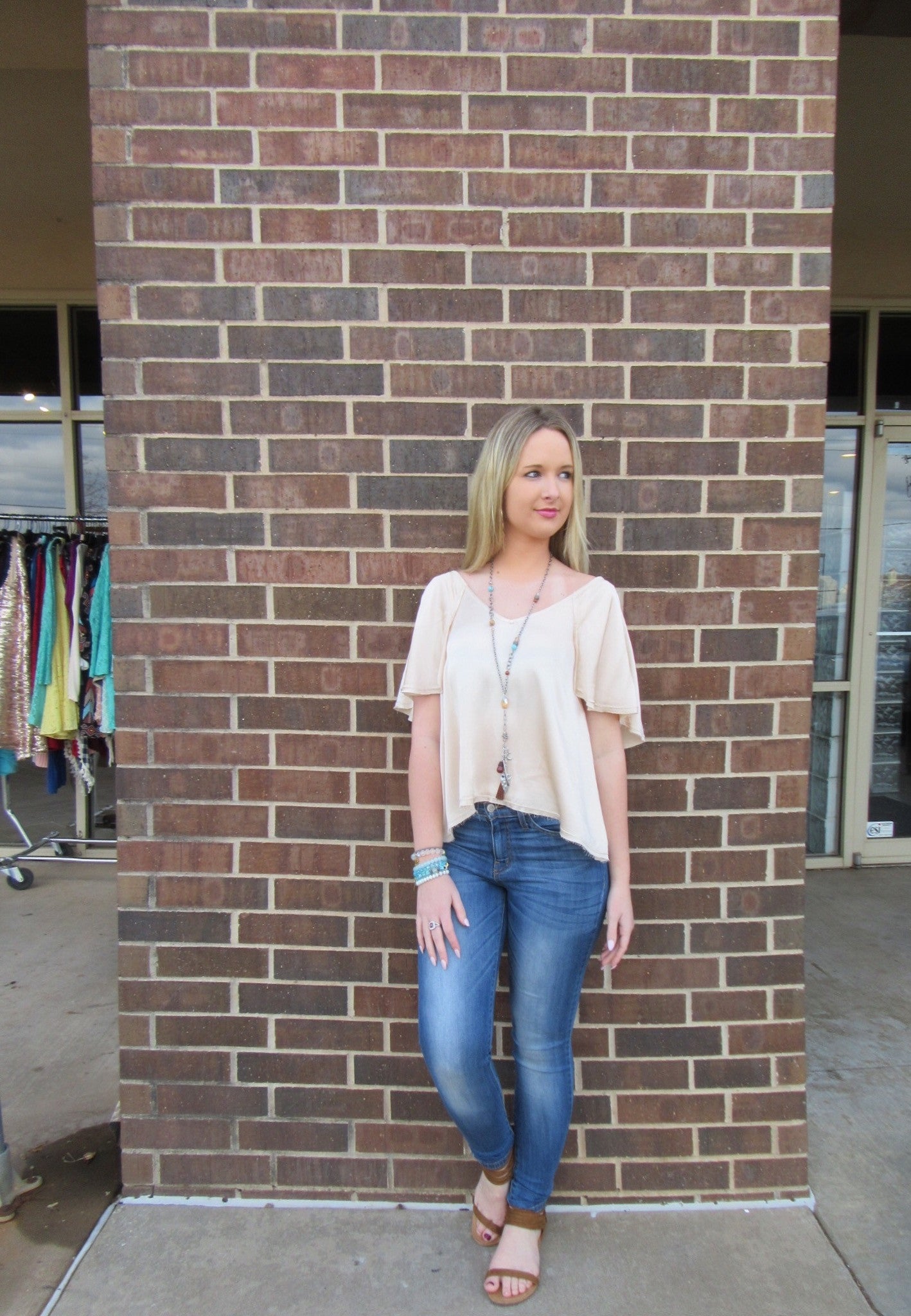 SHASTA Matte Satin V-Neck RuffleBack Top