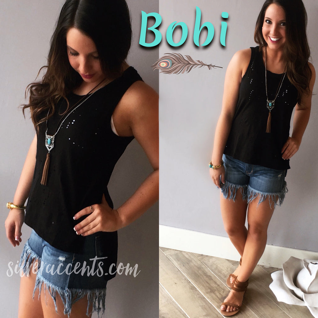 BOBI Distressed ABBOTT HiLo Slub Jersey Tank Top