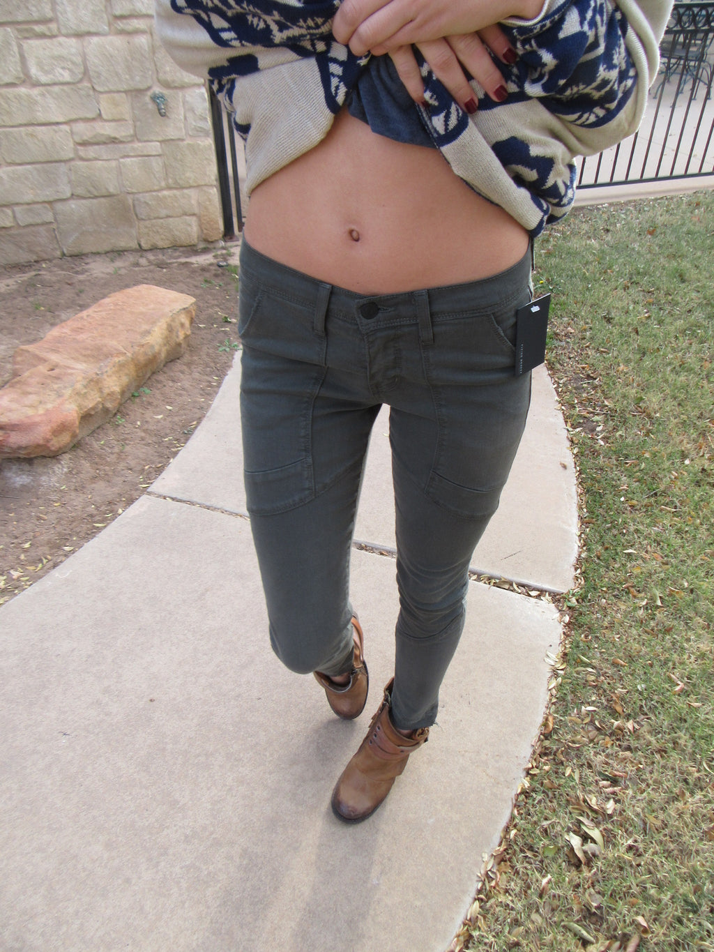 FLYING MONKEY Utility FOREST GREEN FrayHem Skinny Jean