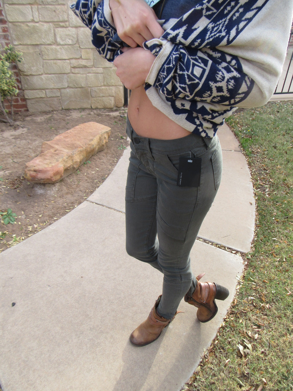 FLYING MONKEY Utility FOREST GREEN FrayHem Skinny Jean