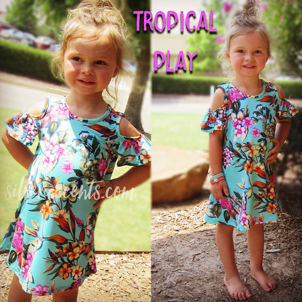 Toddler TROPICAL PLAY Floral ColdShoulder Dress