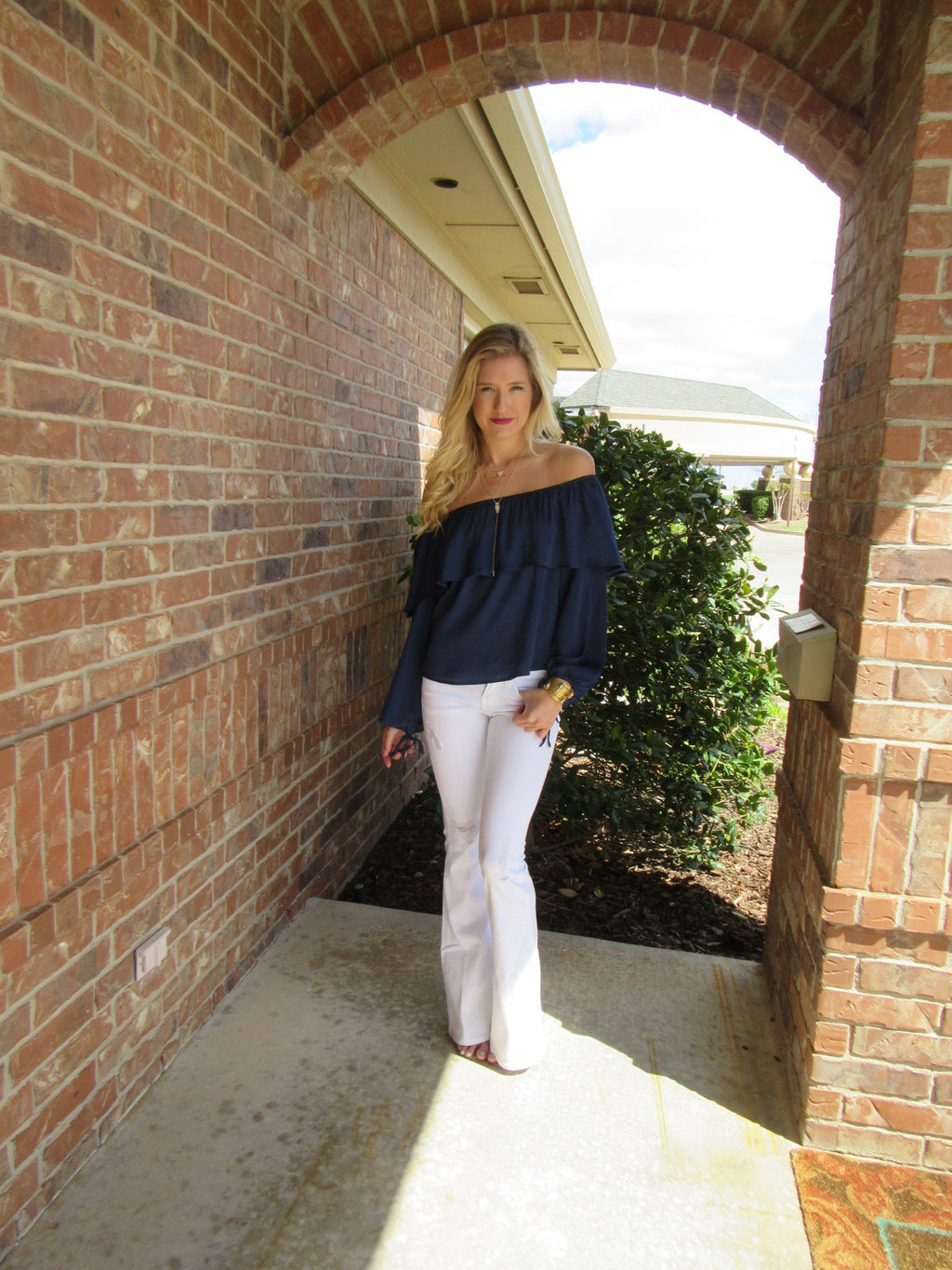 GRANDSTAND Matte Satin Ruffled OffShoulder Top