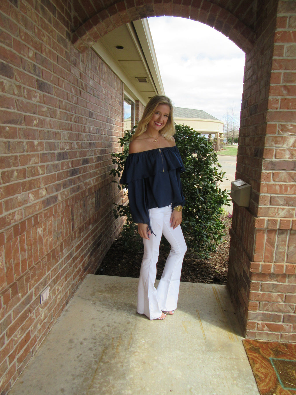 GRANDSTAND Matte Satin Ruffled OffShoulder Top
