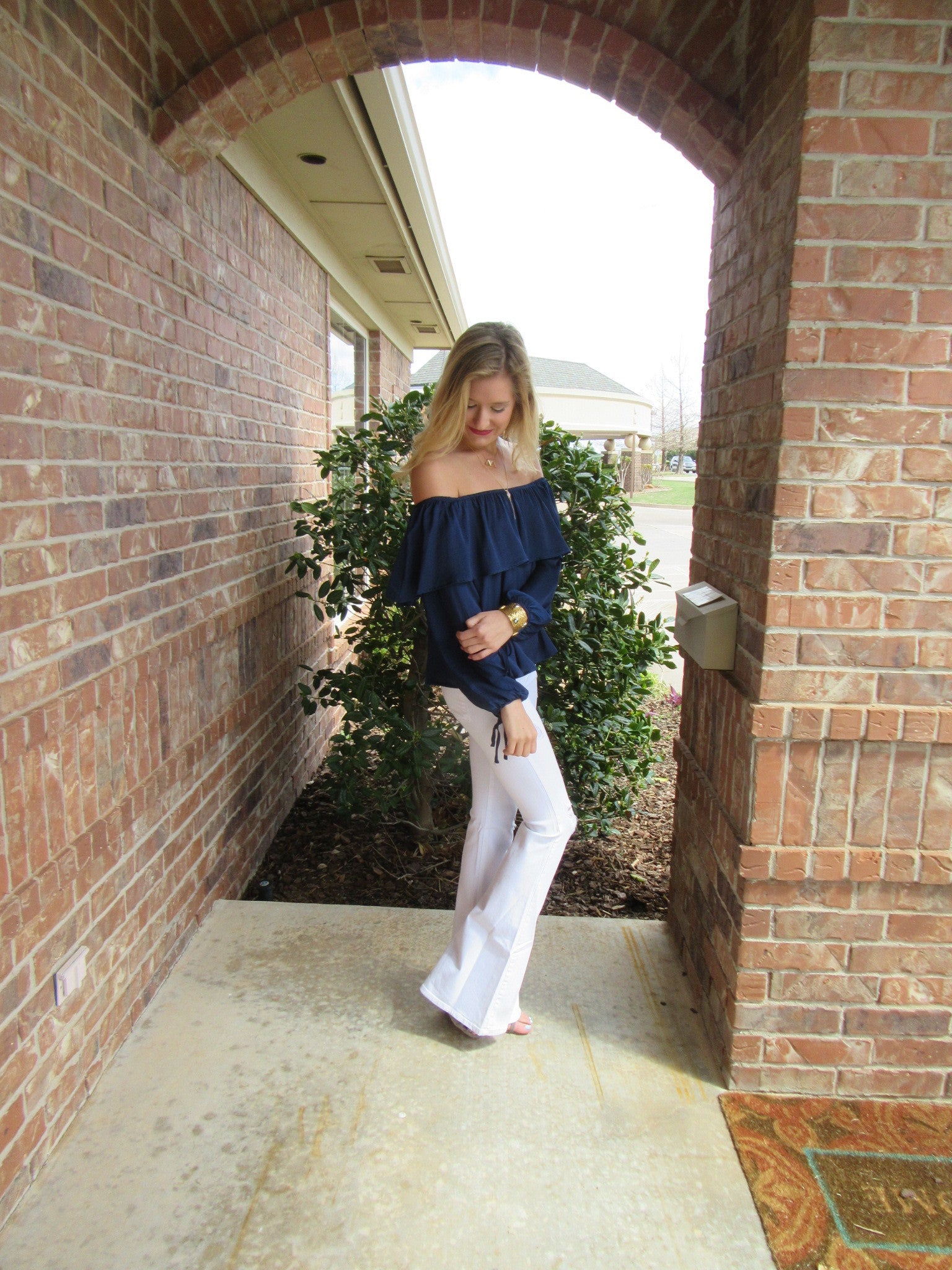 GRANDSTAND Matte Satin Ruffled OffShoulder Top