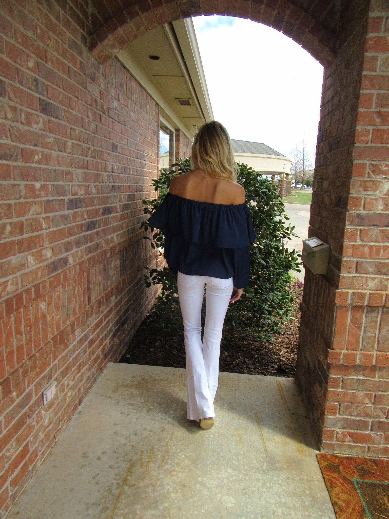GRANDSTAND Matte Satin Ruffled OffShoulder Top