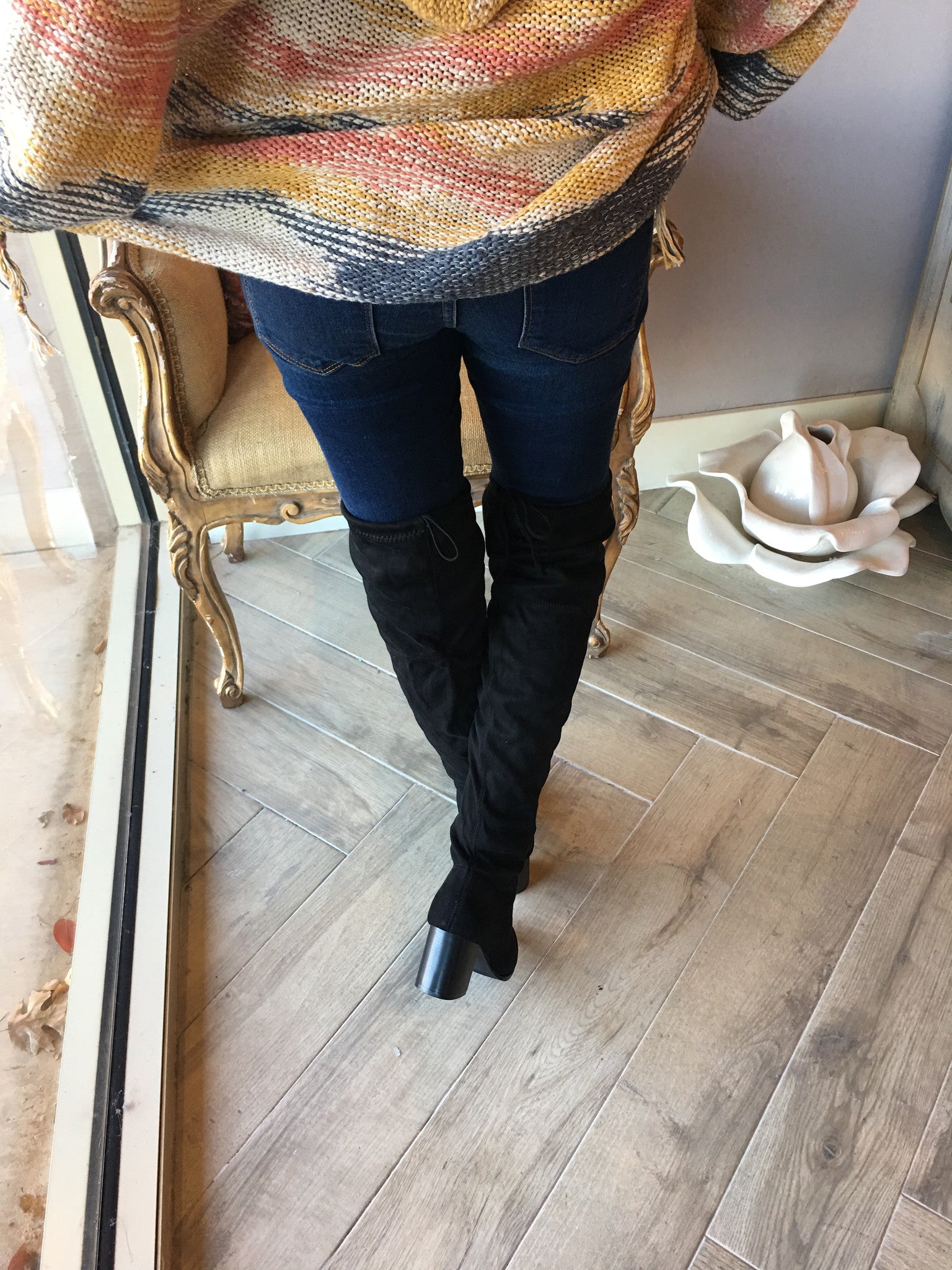 STUART Over The Knee TieBack Boots Shoes