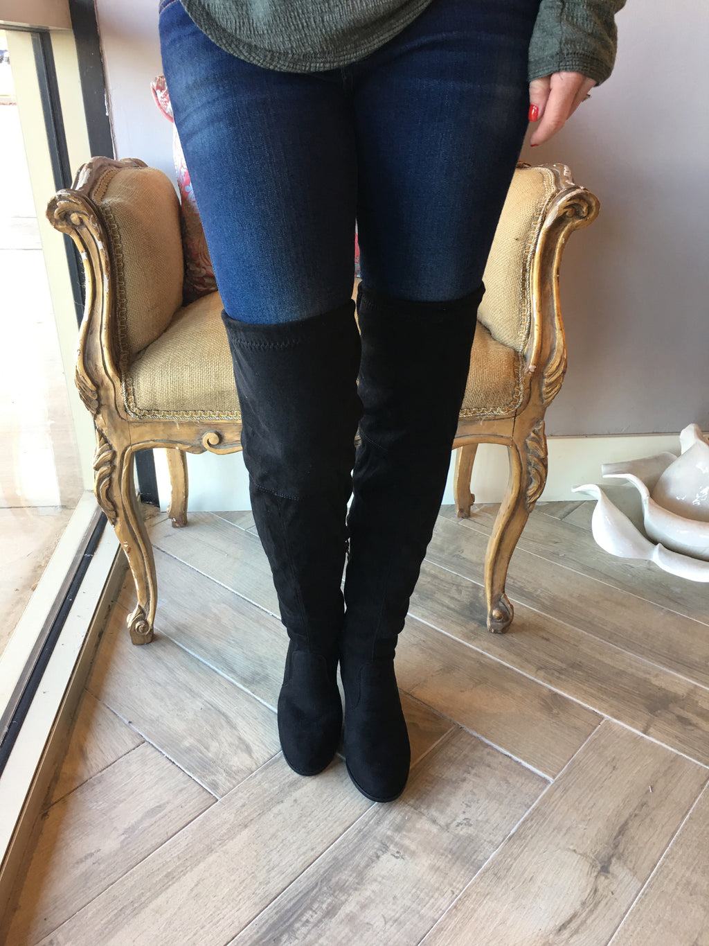 STUART Over The Knee TieBack Boots Shoes