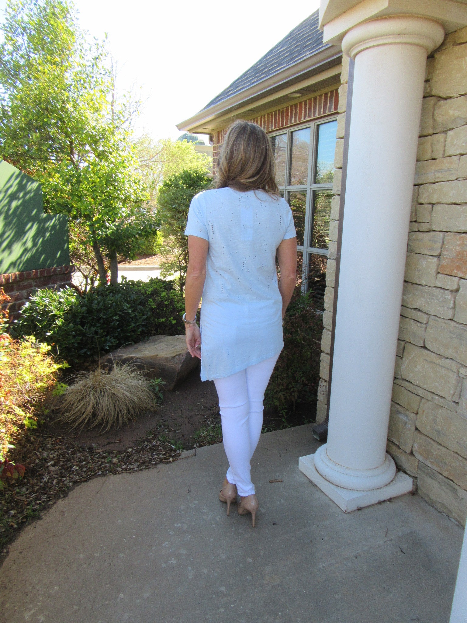 BOBI Hydrangea HESTON Distressed Holey Asymmetric Slub Tunic Top